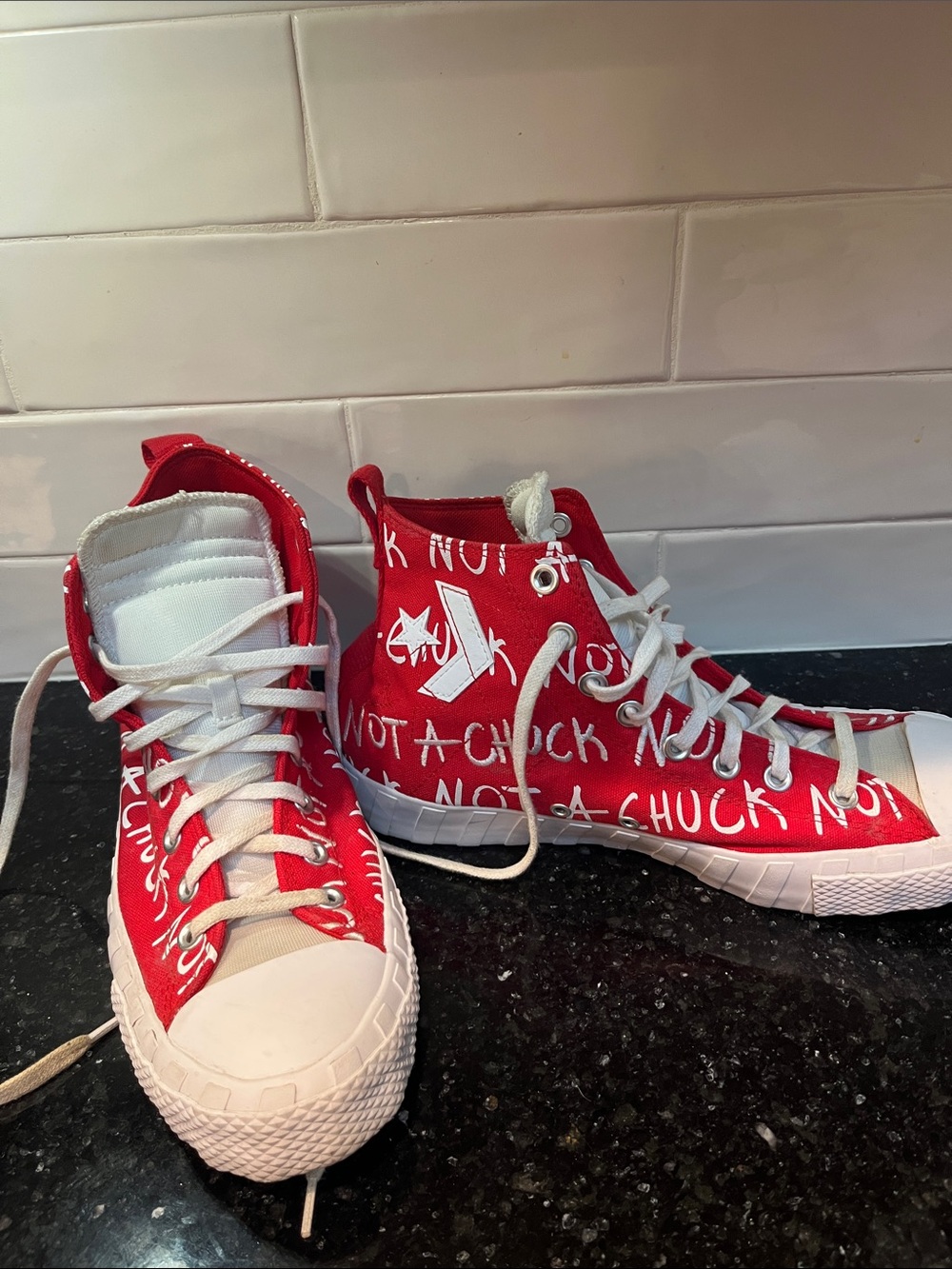 Converse Red High-Top Kids' Sneakers with White Script Graphics